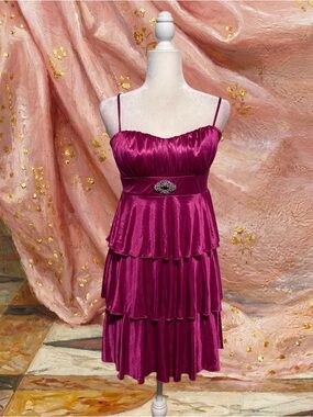 Magenta Tiered Satin Dress